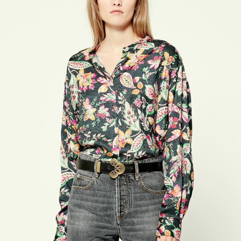 Etoile Isabel Marant Catchell Shirt Tunic Top Buttondown Printed XL New 229279